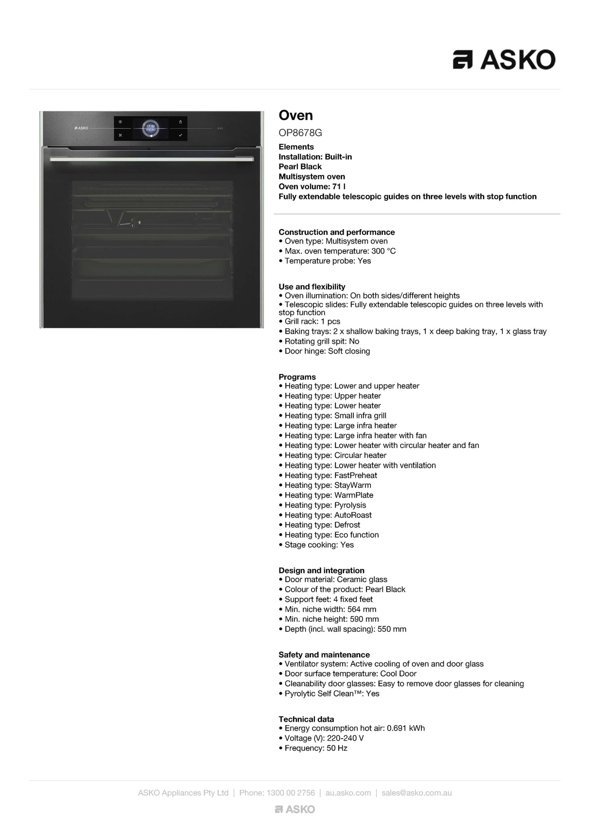 Asko Elements OP8678G 60cm Pyrolytic Multi Functional Oven - ASKO Seconds Discount