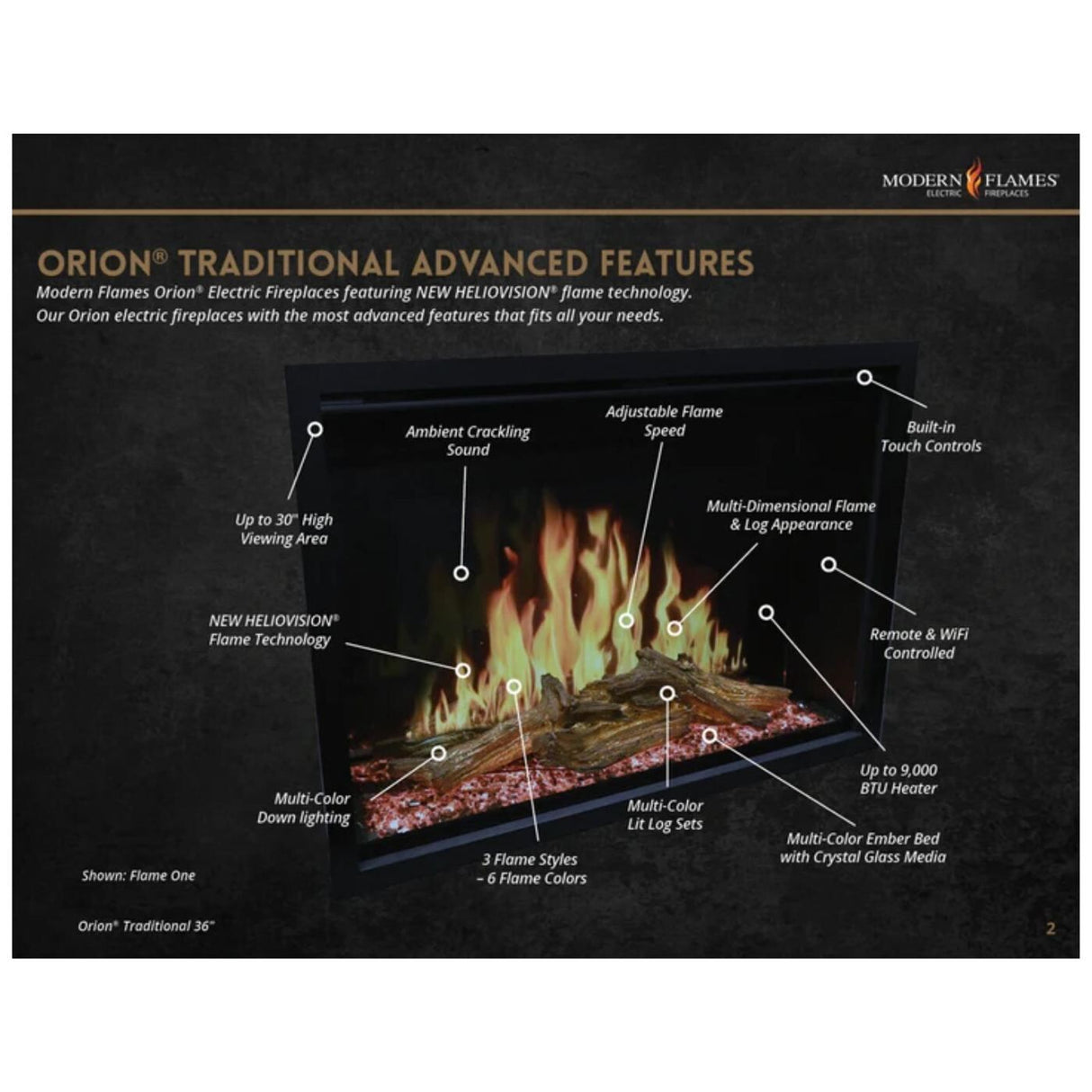 Modern Flames OR26-TRAD-INT Orion 26" Traditional Heliovision Fireplace                                          					Zip        							or pay nothing today with						ⓘ