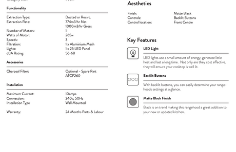 Omega Orc90Mb 90Cm Matte Black Canopy Rangehood - Special Order Rangehoods