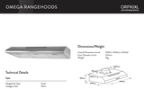 Omega Orf90Xl 90Cm Stainless Steel Fixed Rangehood - Special Order Rangehoods
