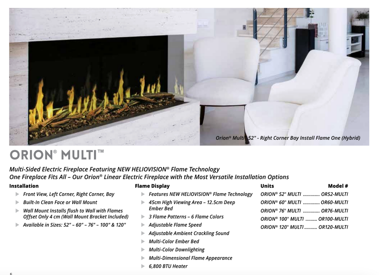 Modern Flames OR72-MULTI/AU Orion 76″ Multi Heliovision Electric Fireplace