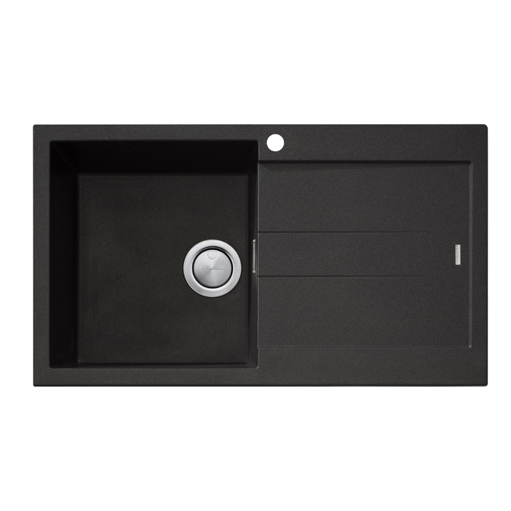 Oliveri Santorini Single Left Hand Bowl Sink with Drainer, Topmount, 840x480mm, with Overflow, Matte Black, ST-MB1521 OF