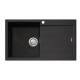 Oliveri Santorini Single Left Hand Bowl Sink with Drainer, Topmount, 840x480mm, with Overflow, Matte Black, ST-MB1521 OF
