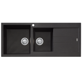 Oliveri Santorini 1 & 3/4 Left Hand Bowl Sink with Drainer, Topmount, 1140x480mm, with Overflow, Matte Black, ST-MB1511 OF