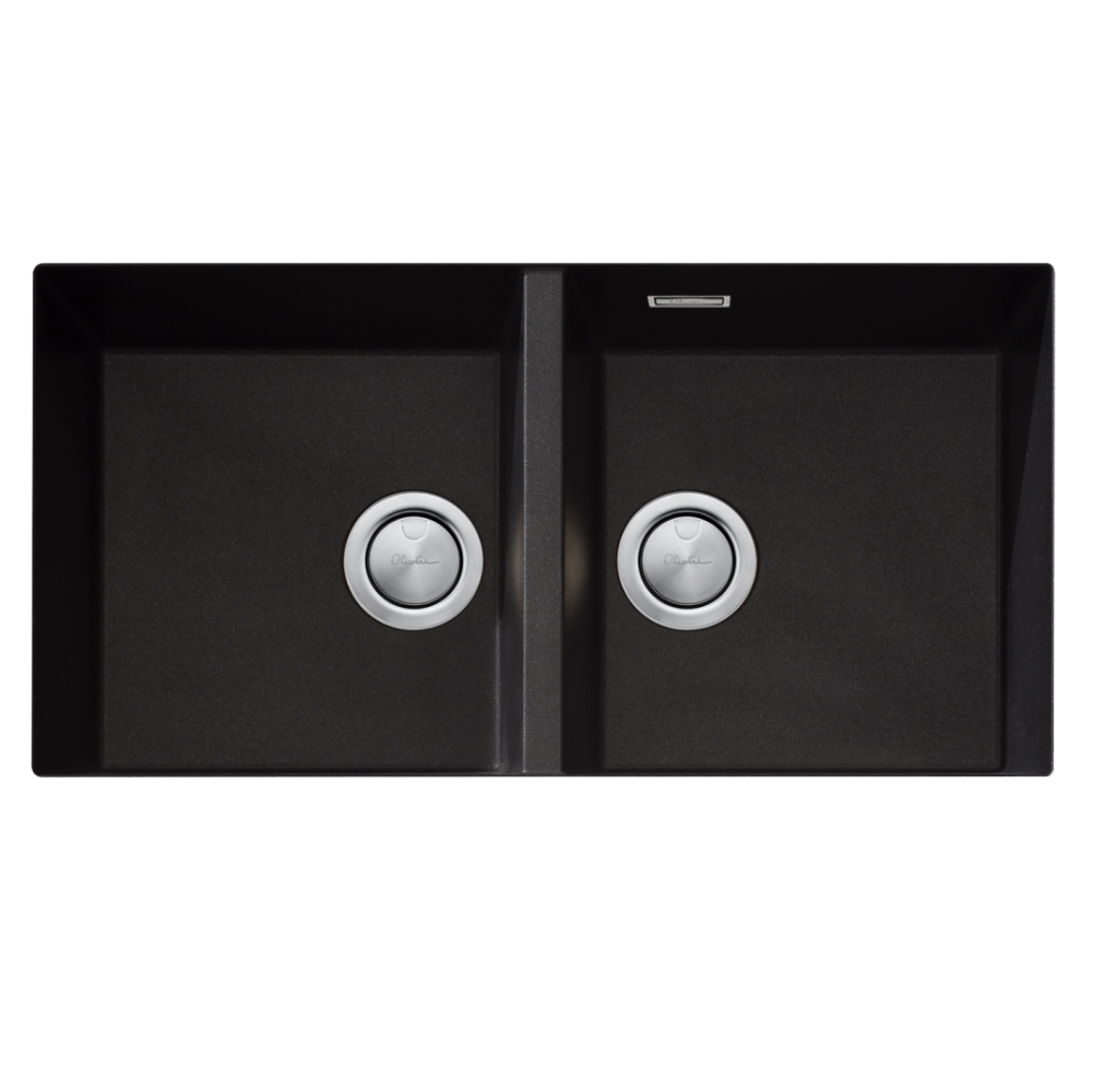 Oliveri Santorini Double Bowl Sink, Undermount, 840x480mm, with Overflow, Matte Black, ST-MB1563U OF