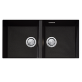 Oliveri Santorini Double Bowl Sink, Undermount, 840x480mm, with Overflow, Matte Black, ST-MB1563U OF