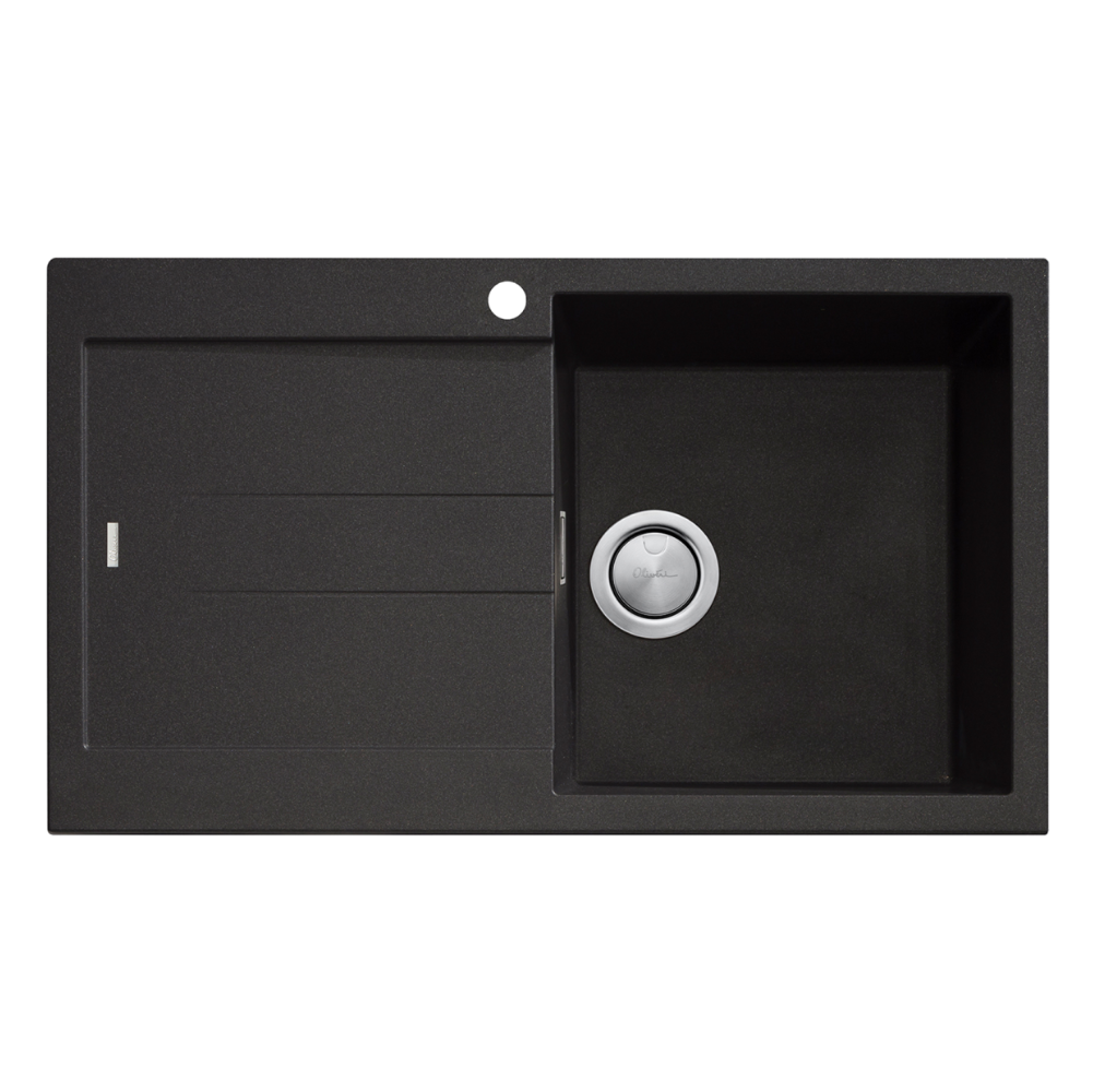 Oliveri Santorini Single Right Hand Bowl Sink with Drainer, Topmount, 840x480mm, with Overflow, Matte Black, ST-MB1522 OF
