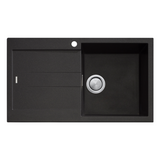 Oliveri Santorini Single Right Hand Bowl Sink with Drainer, Topmount, 840x480mm, with Overflow, Matte Black, ST-MB1522 OF