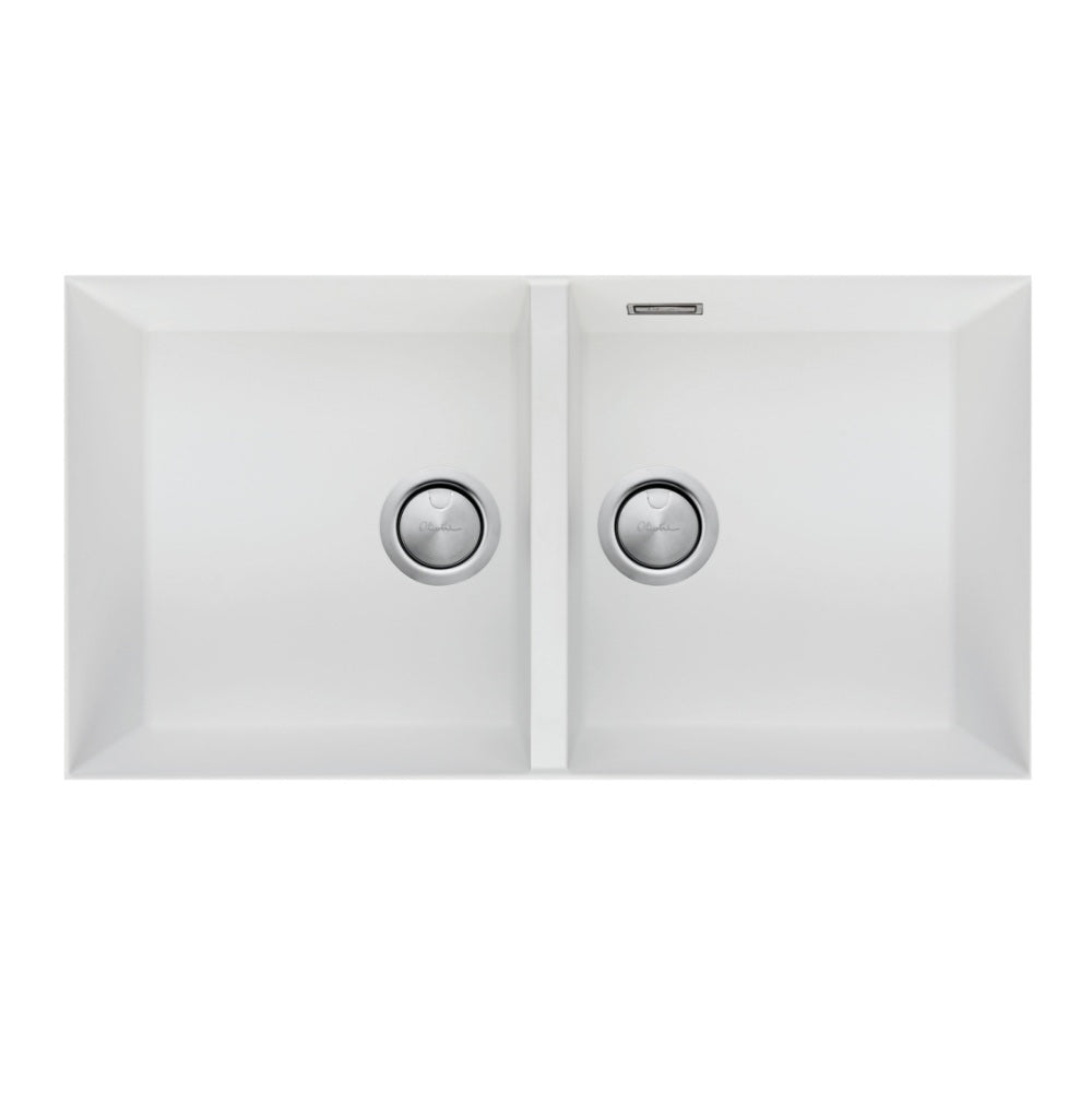 Oliveri Santorini Double Bowl Sink, Undermount, 840x480mm, with Overflow, White, ST-WH1563U OF