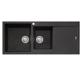 Oliveri Santorini Sink 1 & 3/4 Left Hand Bowl Sink with Drainer, Topmount, 1140x480mm, with Overflow, Black, ST-BL1511 OF