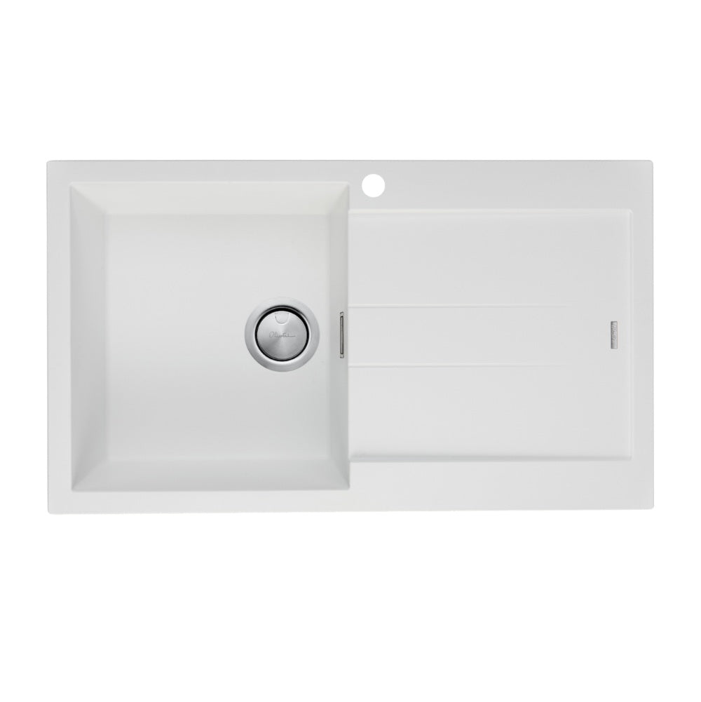 Oliveri Santorini Single Sink, Left Hand Bowl with Drainer, Topmount, 840x480mm, with Overflow, White, ST-WH1521 OF