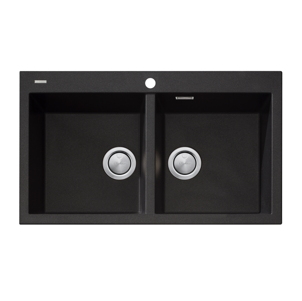 Oliveri Santorini Double Bowl Sink, Topmount, 840x480mm, with Overflow, Matte Black, ST-MB1564 OF