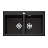 Oliveri Santorini Double Bowl Sink, Topmount, 840x480mm, with Overflow, Matte Black, ST-MB1564 OF
