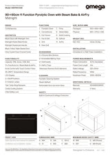 Omega OBOP9011AM 90×60cm 11 Function Pyrolytic Oven with Steam Bake & AirFry, Midnight