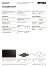 Omega OCC905TZ 90cm Ceramic Electric Cooktop, Touch Controls