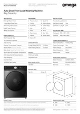 Omega OFLW900AM 9kg Auto Dose Front Load Washing Machine, Black Finish