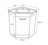 Fienza Corner 600 Pc6060 White Vanity Unit - Special Order Units