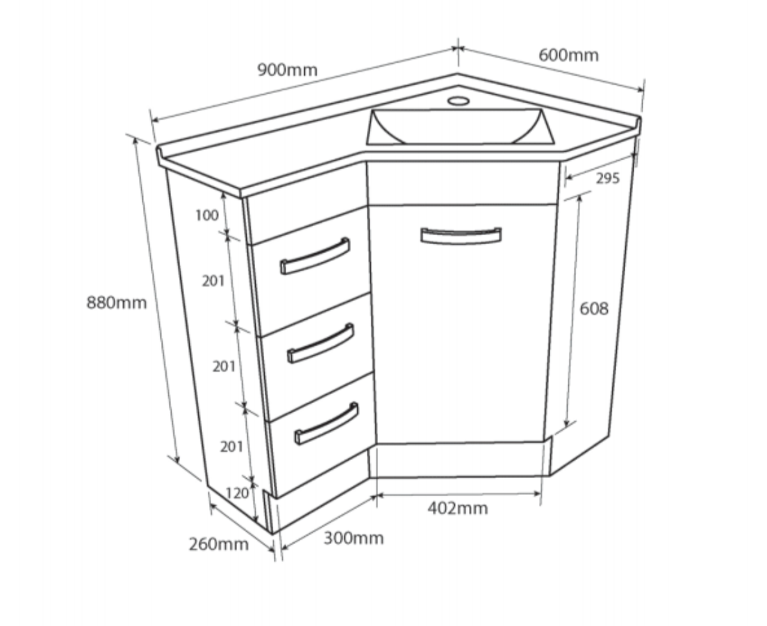 Fienza Pc9060 Corner 600X900 Vanity Unit White - Special Order Units