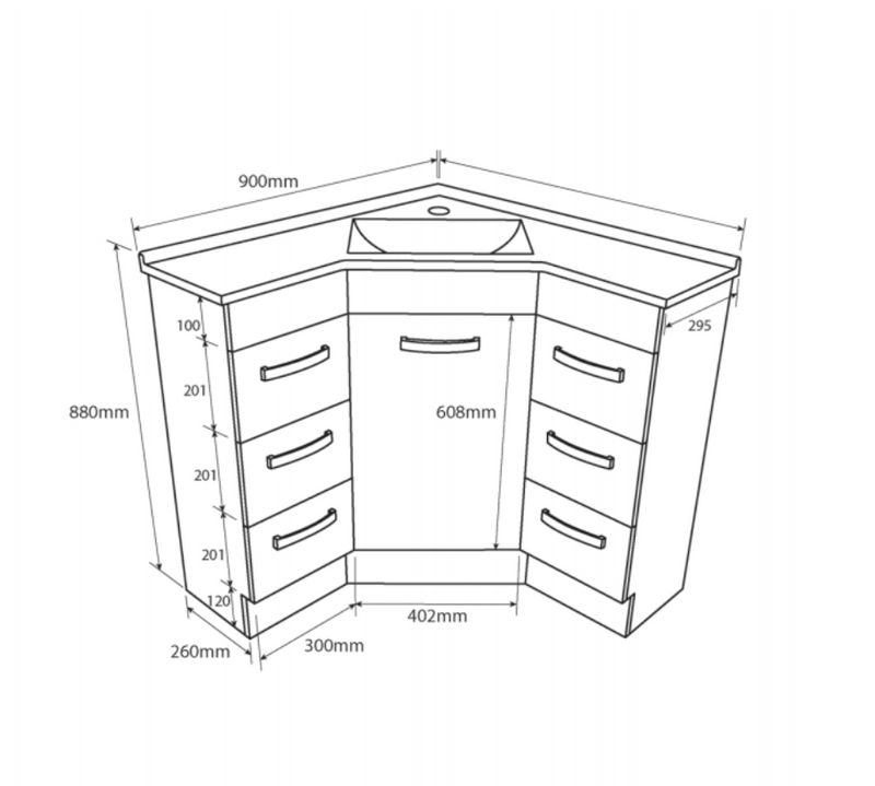 Fienza PC9090 Corner 900x900 Vanity Unit, White