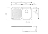 Oliveri Pe322 Petite Single Bowl Left Hand Drainer Topmount Sink Top Mounted Kitchen Sinks