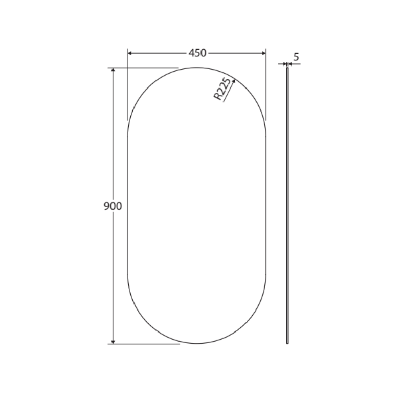 Fienza PEM450P Pill Mirror, 450 x 900mm - Special Order