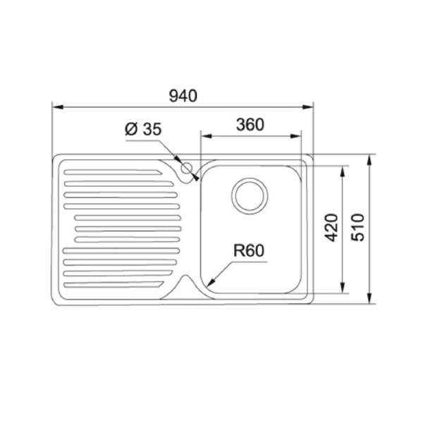 Franke Pacific Pfx611Rhd Single Bowl Sink Top Mounted Kitchen Sinks