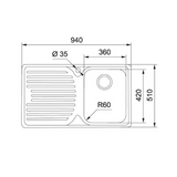 Franke Pacific Pfx611Rhd Single Bowl Sink Top Mounted Kitchen Sinks