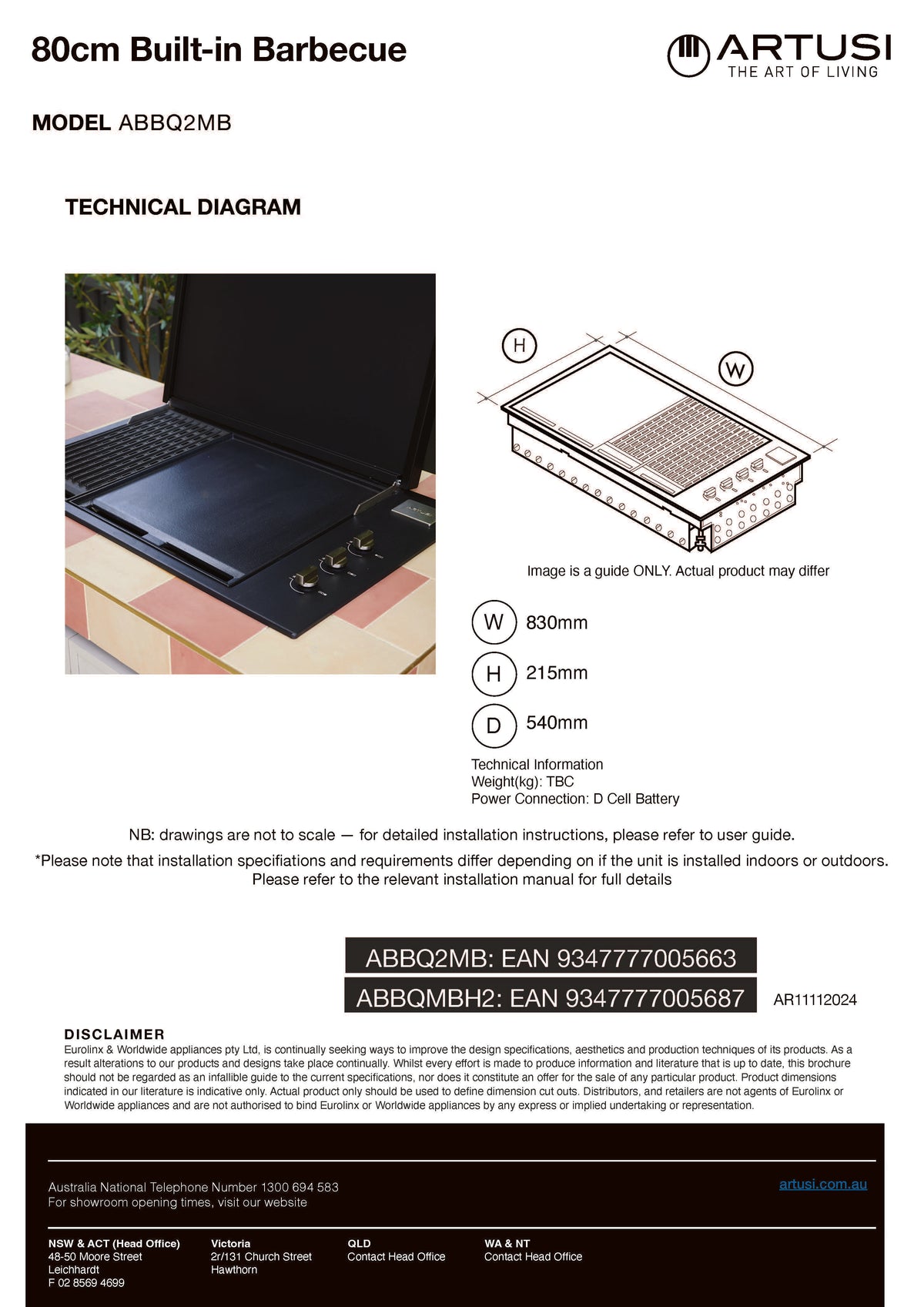 Artusi ABBQ2MB 80cm Matte Black Built-In BBQ