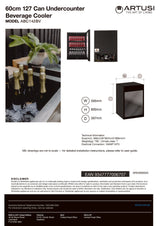 Artusi ABC142BV Beverage Centre, Reversable Door, Matte Black