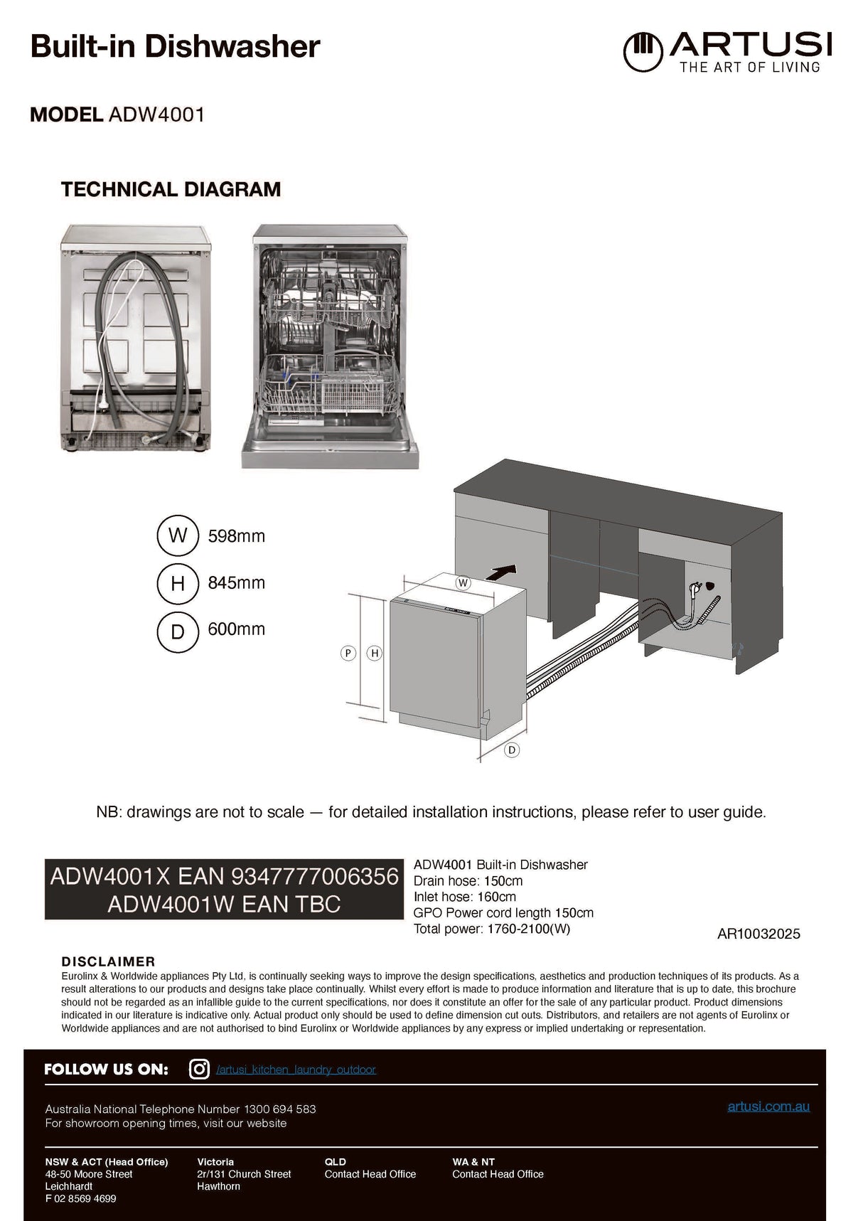 Artusi ADW4001X Freestanding 60cm Dishwasher, Stainless Steel