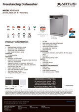 Artusi ADW5003W Freestanding 60cm Dishwasher, White