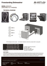 Artusi ADW5003B 60cm Freestanding Dishwasher, Black