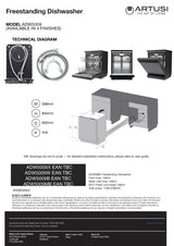 Artusi ADW5009X Freestanding 60cm Dishwasher, Stainless Steel