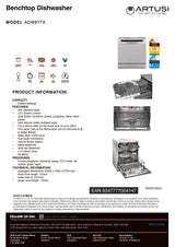 Artusi ADW8TTX Benchtop Dishwasher, Stainless Steel