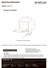 Artusi ADW8TTX Benchtop Dishwasher, Stainless Steel