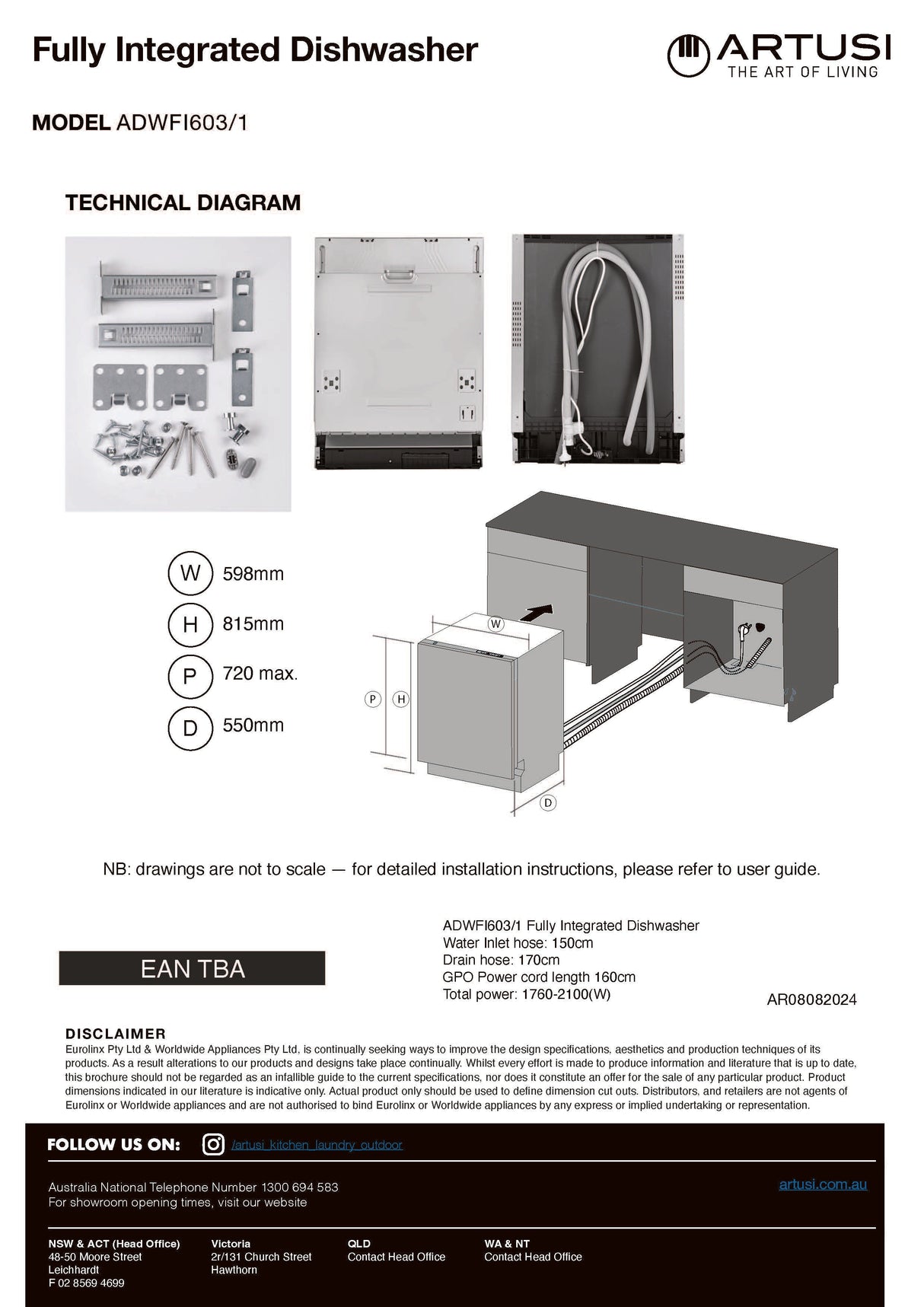Artusi ADWFI603/1 60cm Fully Integrated Dishwasher