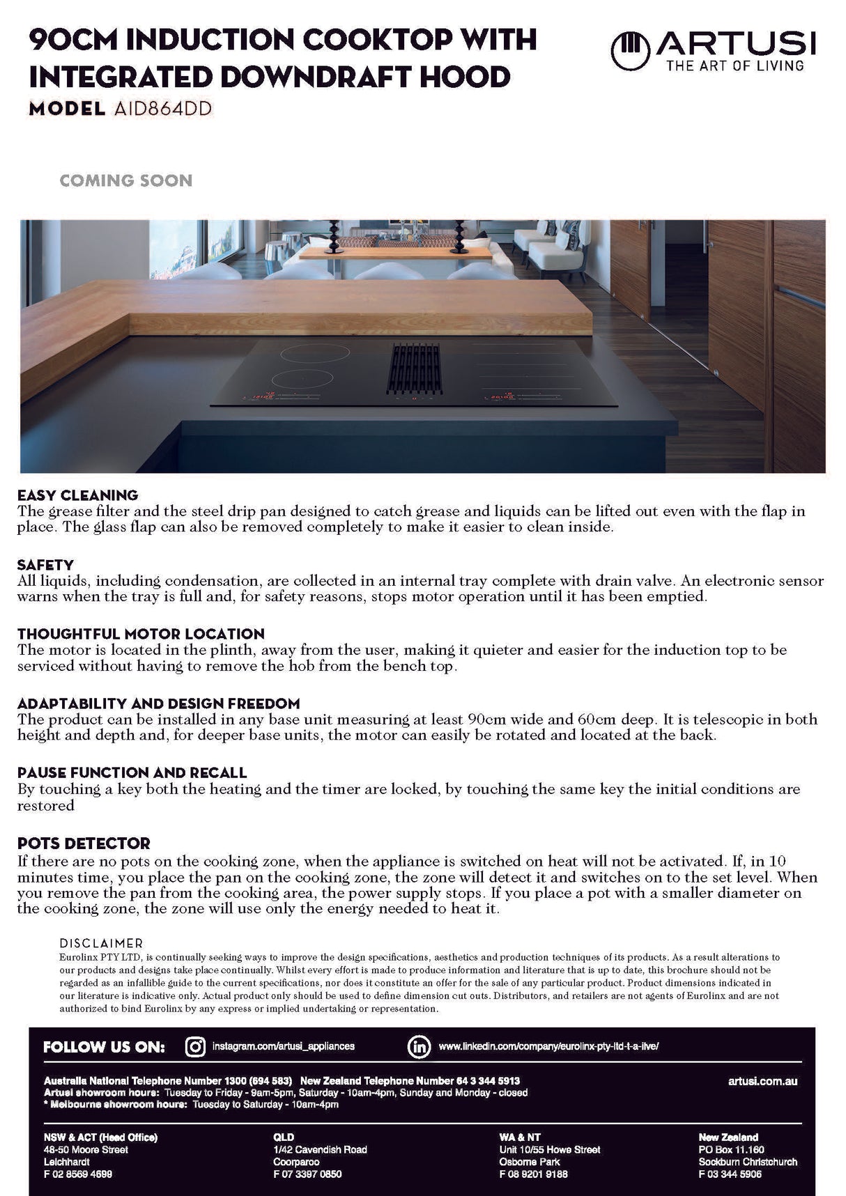 Artusi AID864DD 90cm Induction Cooktop with Integrated Aspiration