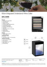 Artusi AINT119GWE 39 Bottle Dual Zone Integrated Wine Cabinet, Black