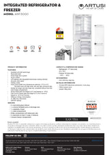 Artusi AINT3000 241L 60cm Integrated Bottom Mount Fridge