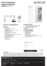 Artusi AINT4100 40cm 200L Fully Integrated Freezer