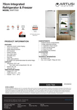 Artusi AINT7000 350L Integrated Bottom Mount Fridge