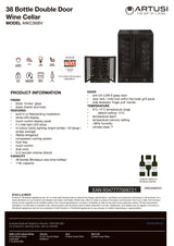 Artusi AWC36BV Dual Zone Wine Fridge, 36 Bottle, Double Door, Matte Black