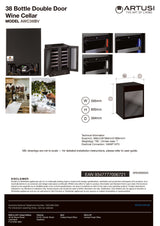 Artusi AWC36BV Dual Zone Wine Fridge, 36 Bottle, Double Door, Matte Black