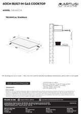 Artusi CAGH600X 60cm Stainless Steel Gas Cooktop