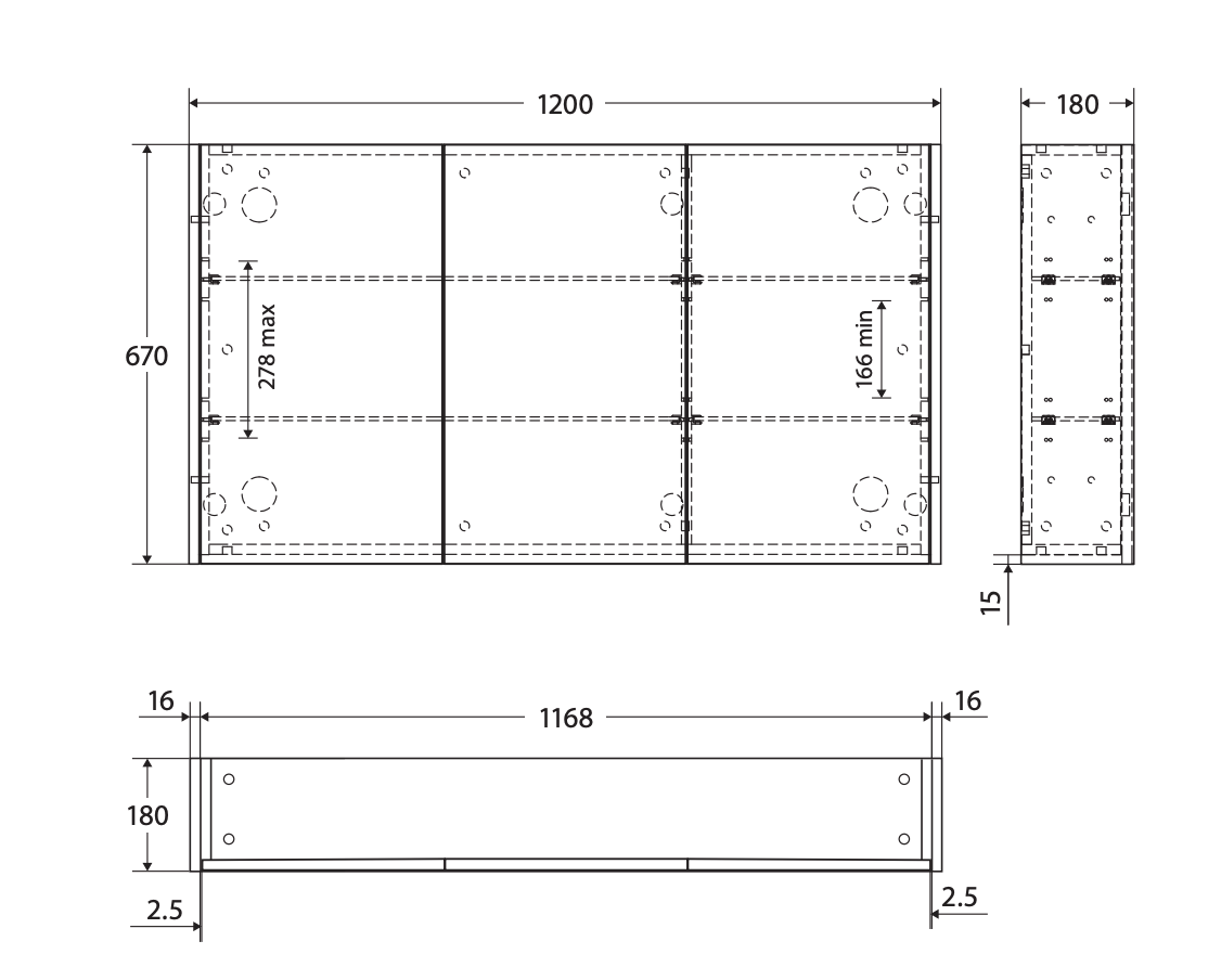 Fienza PSC1200MW 1200 Mirror Cabinet with Matte White Side Panels