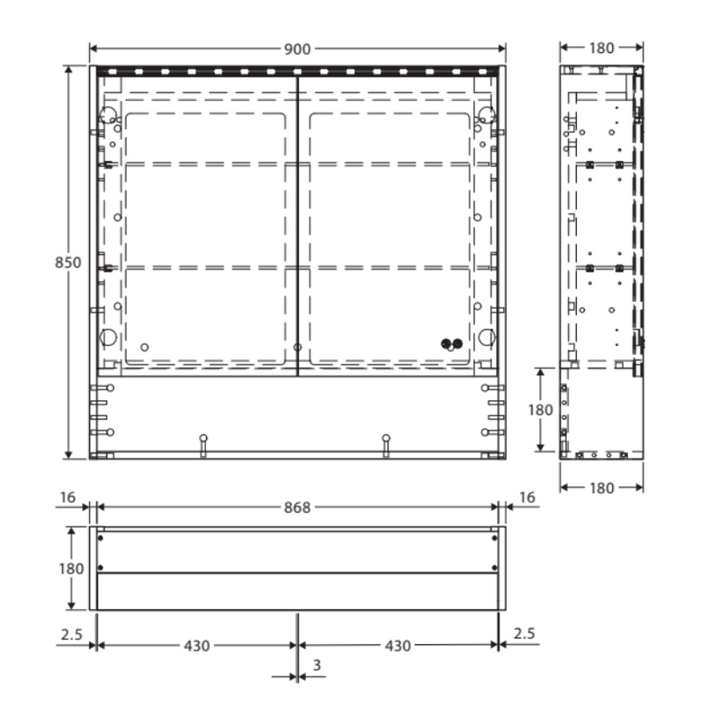 Fienza PSC900SW-LED 900mm Mirror LED Cabinet with Undershelf, Gloss White - Special Order