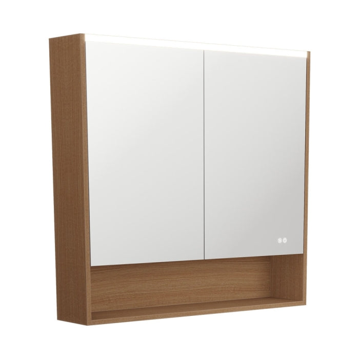 Fienza PSC900SWA-LED 900 LED Mirror Cabinet with Display Shelf, Walnut