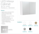 Fienza 900mm PSC900W-LED Mirror LED Cabinet, Gloss White - Special Order