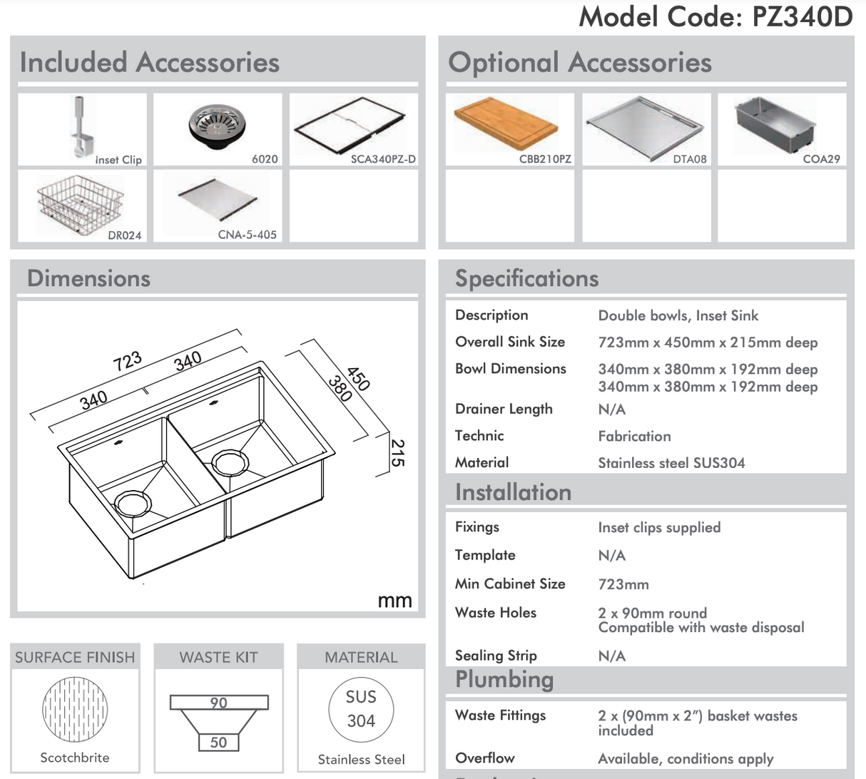 Abey Pz340D Piazza Plus Double Bowl Sink Top Mounted Kitchen Sinks