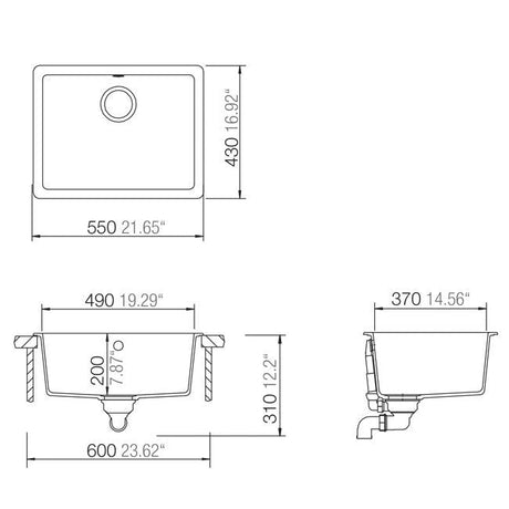 Abey Schock Quadro Qn-100B Granite Onyx Black Single Bowl Sink Kitchen Sinks